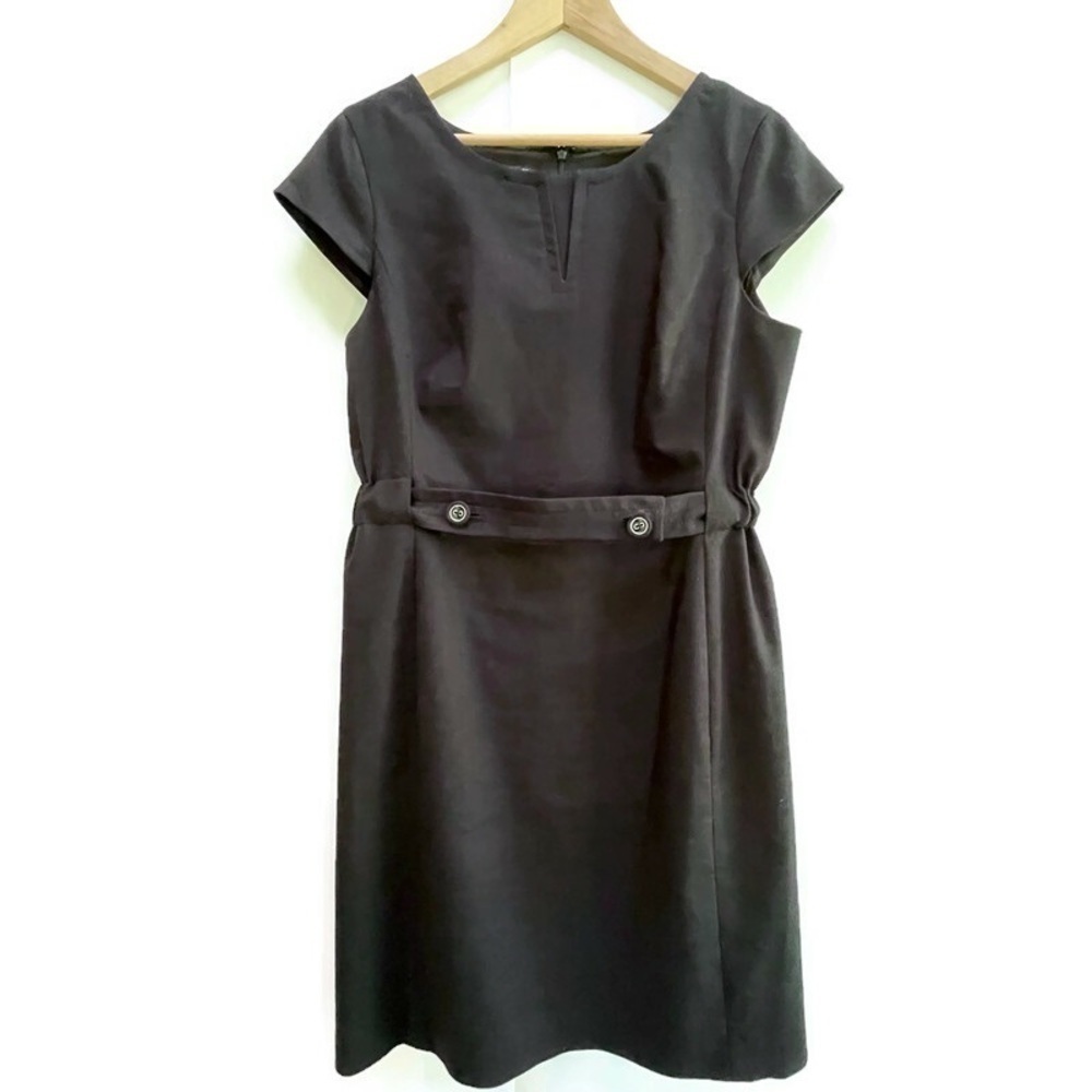 Talbots Linen‎ Blend Black Sheath Dress, Cap Sleeve Career-wear, Size 14P